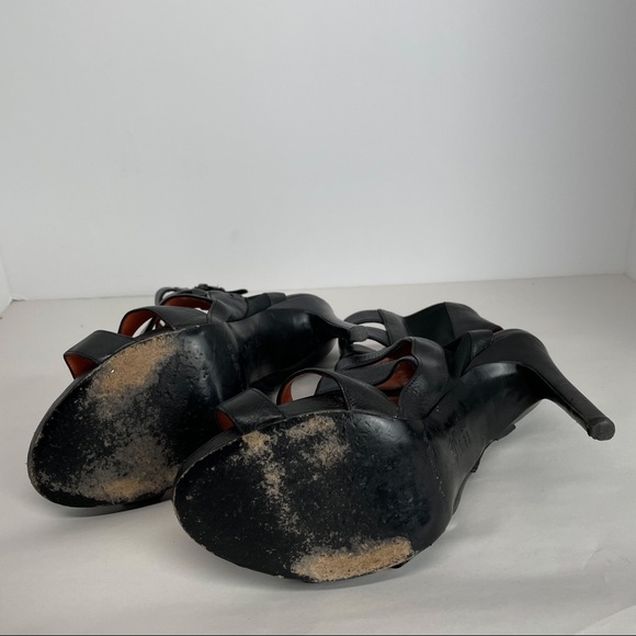 VIA SPIGA Black Leather Cage Gladiator Heels